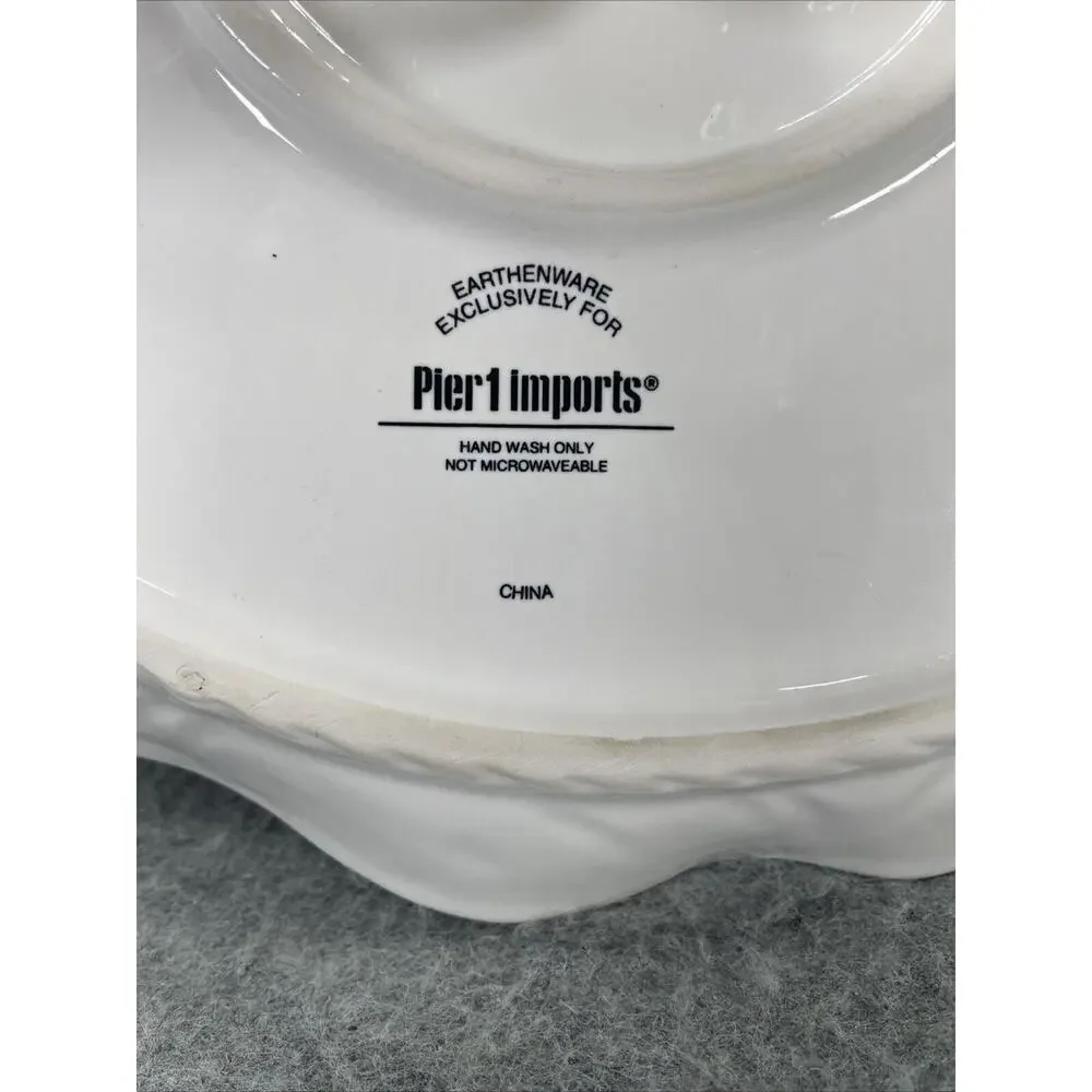 Pier 1 Imports White Santa Pedestal Cake Stand Pastry Cookie Tray Christmas HTF